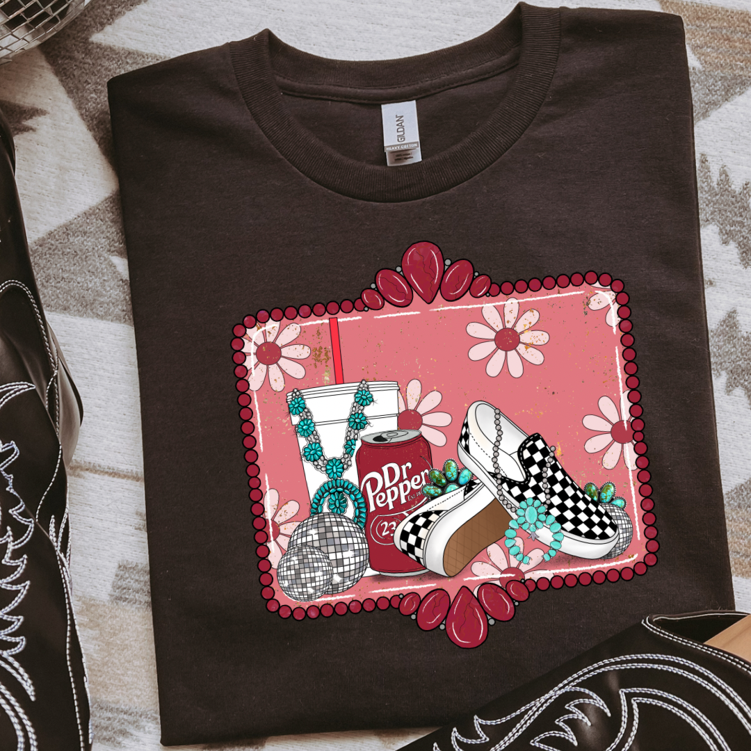 The Branded Roan - Dr Pepper & Turquoise Border Tee