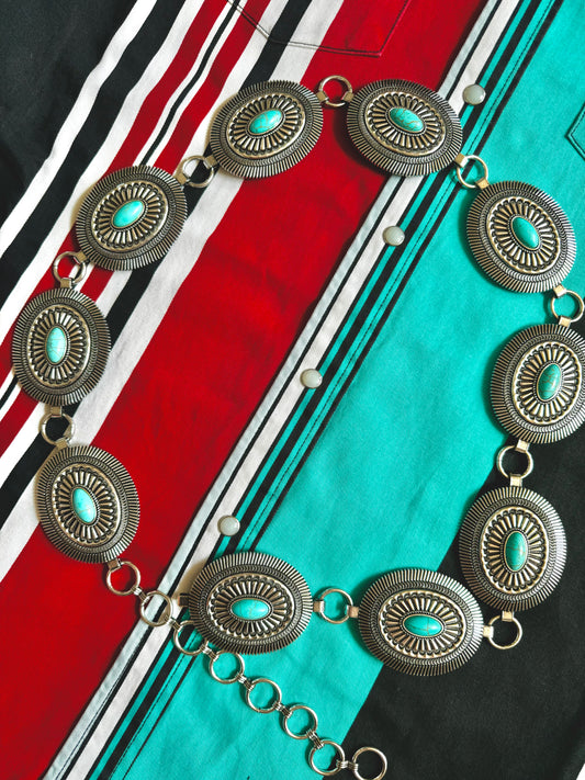 The Branded Roan - Oval Concho W/ Turquoise Belt