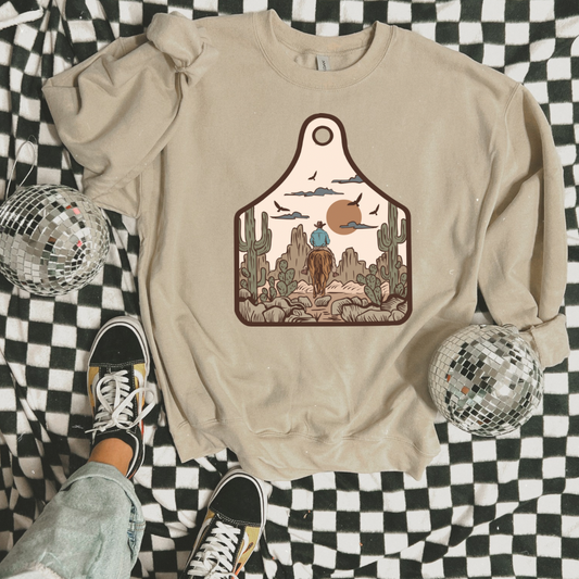 The Branded Roan - Cowtag Desert Scene Crewneck