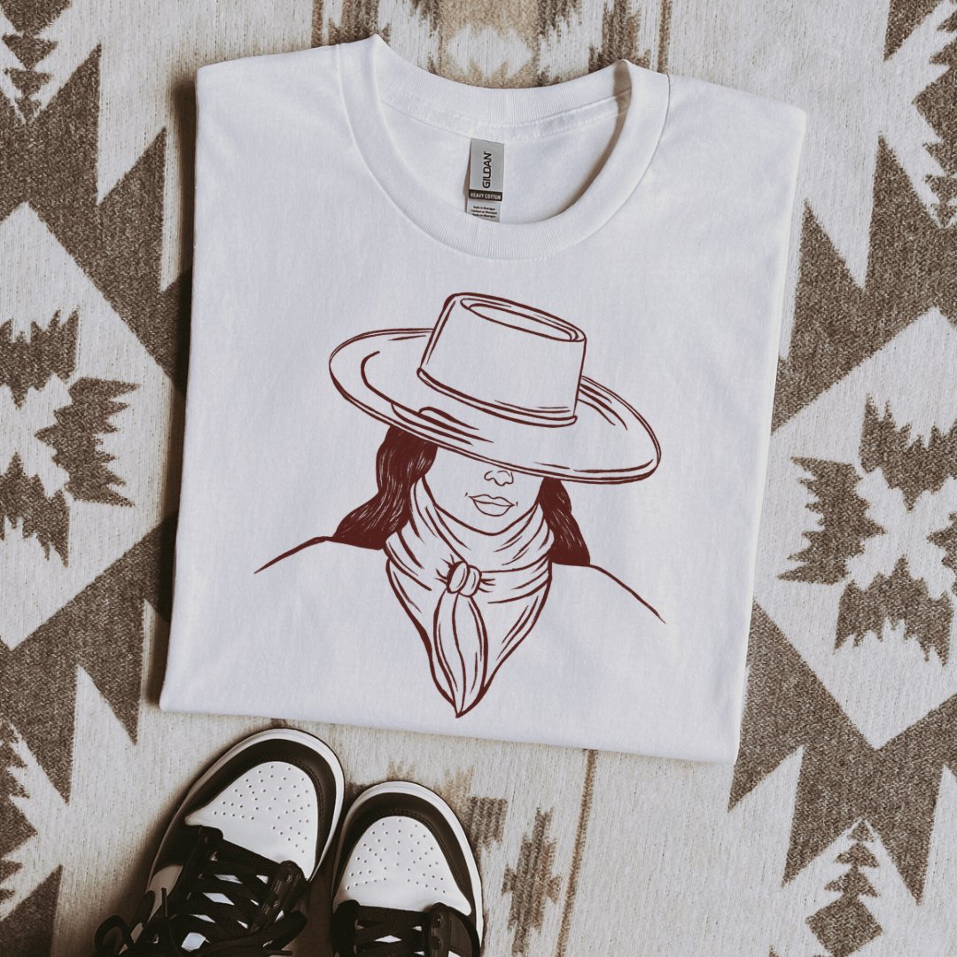 The Branded Roan - Cowgirl Maroon Outline Tee