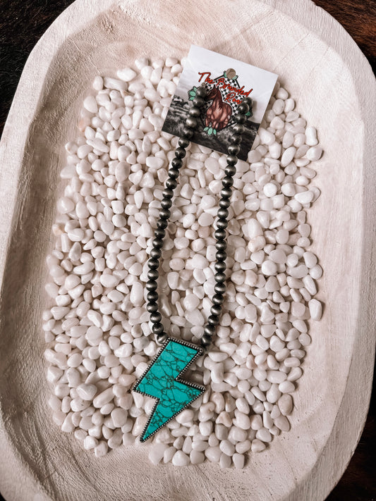 The Branded Roan - Lightning Bolt Necklace on Faux Pearls