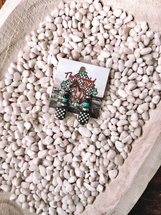 The Branded Roan - Checkered & Turquoise Earrings