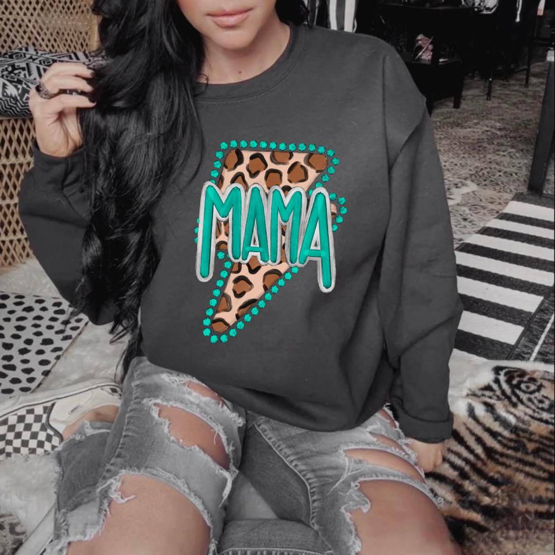 The Branded Roan - Turquoise & Cheetah Mama Crew