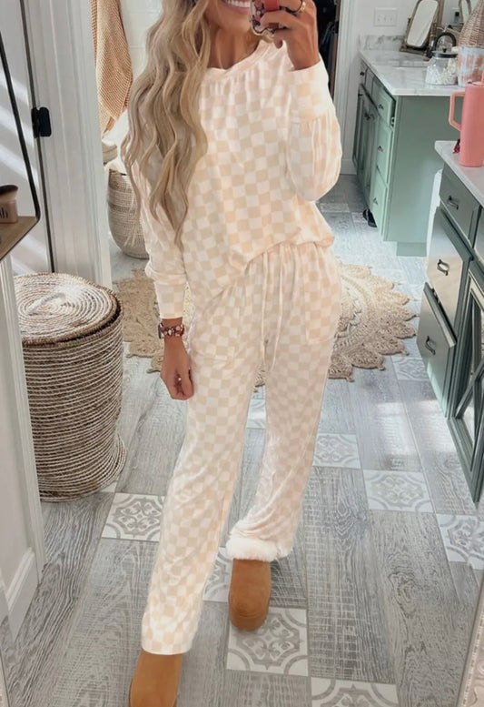 Checkered Top & Pants Lounge Set