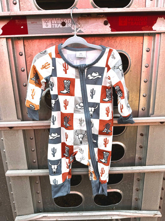 The Branded Roan - Western Checkered Print Baby Onsie