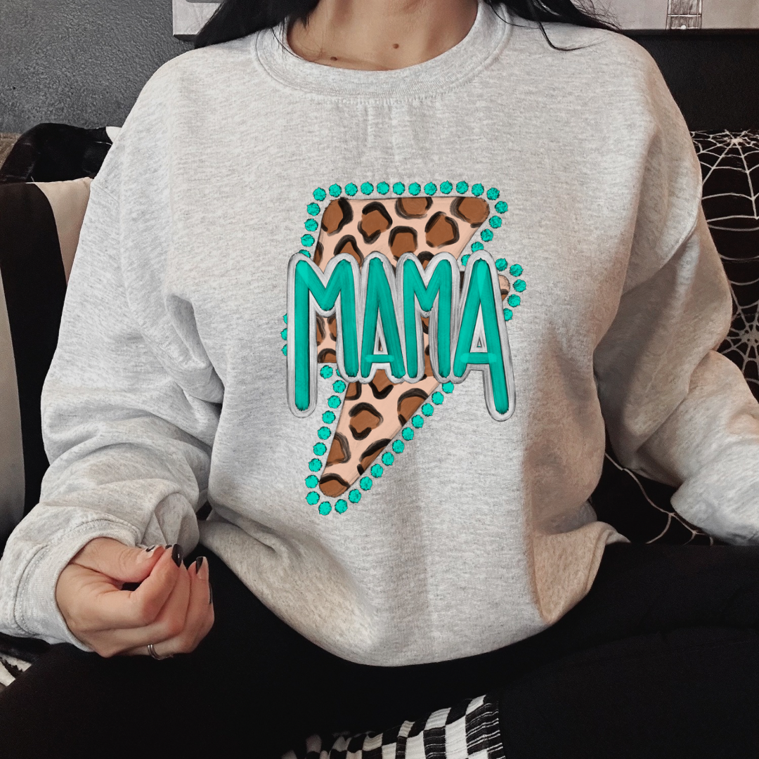 The Branded Roan - Turquoise & Cheetah Mama Crew