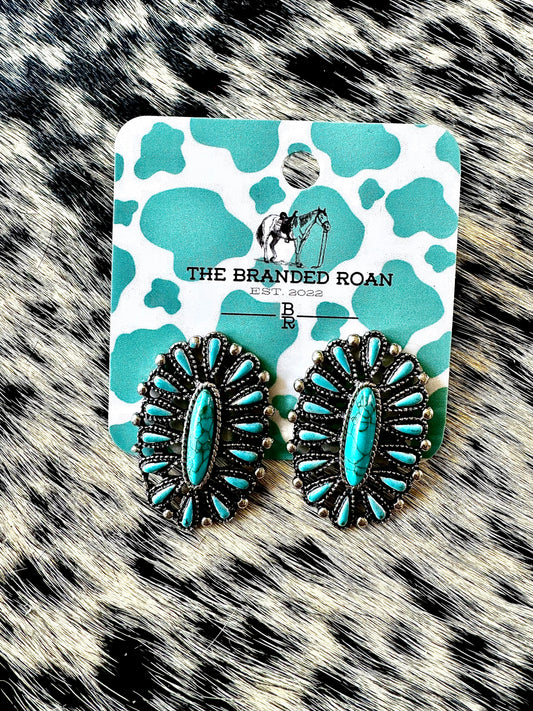 The Branded Roan - Turquoise Oval Blossom Earrings