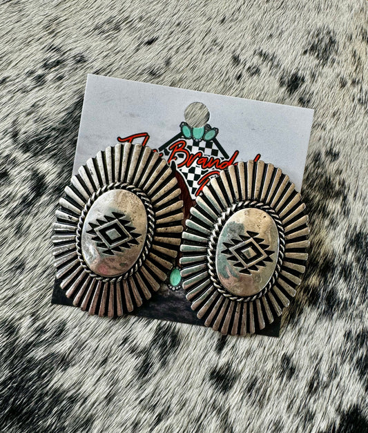 The Branded Roan - Big Oval Aztec Stud Earrings