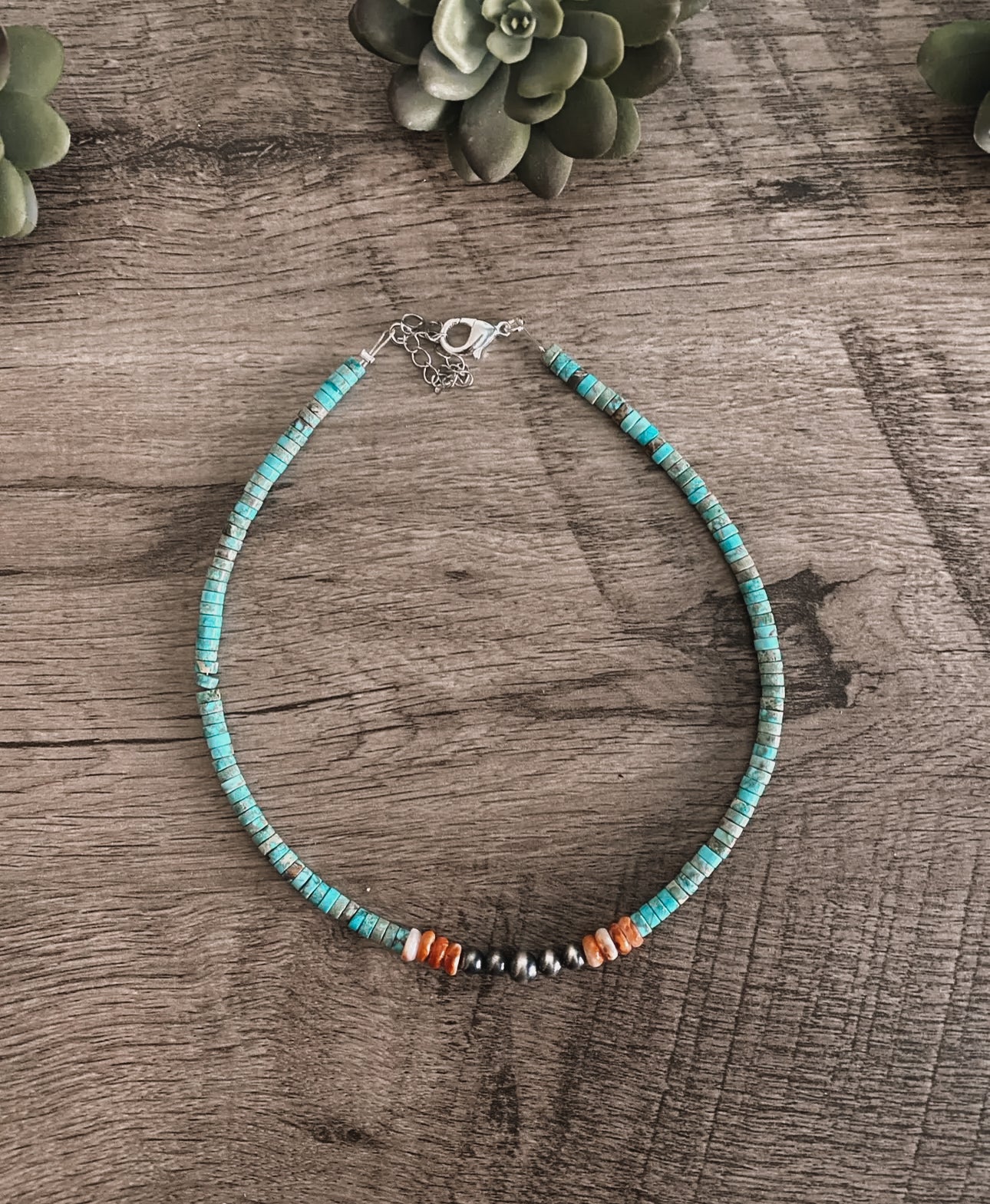 The Bijoux Fab - Authentic Turquoise Chips W/ Orange Spiny and Pearls