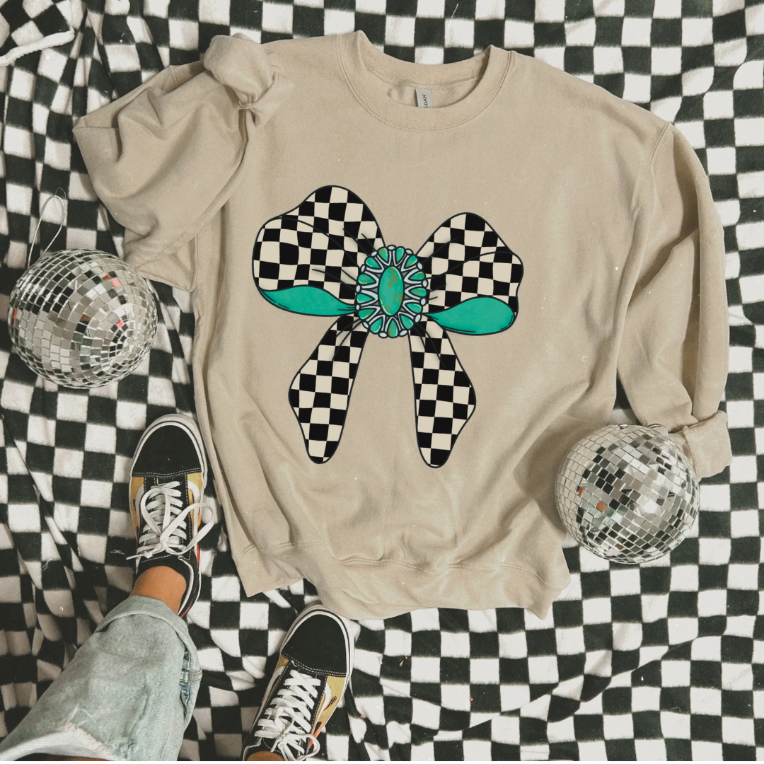 The Branded Roan - Checkered Bow Crewneck