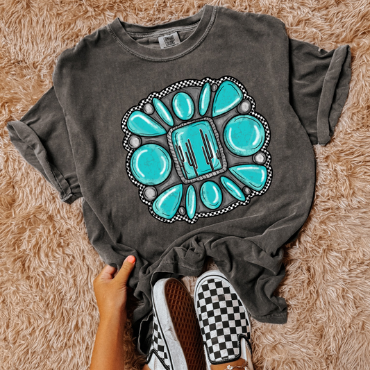 The Branded Roan - Turquoise Checkered Tee