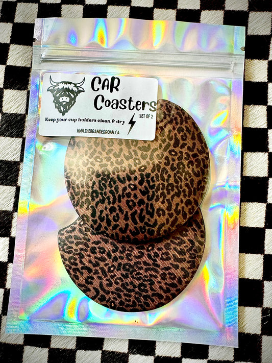 The Branded Roan - Leopard Print Car Coasters