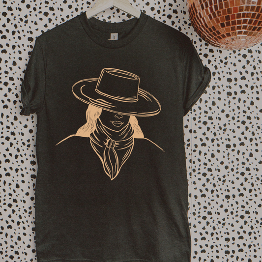 The Branded Roan - Cowgirl Outline Khaki Tee