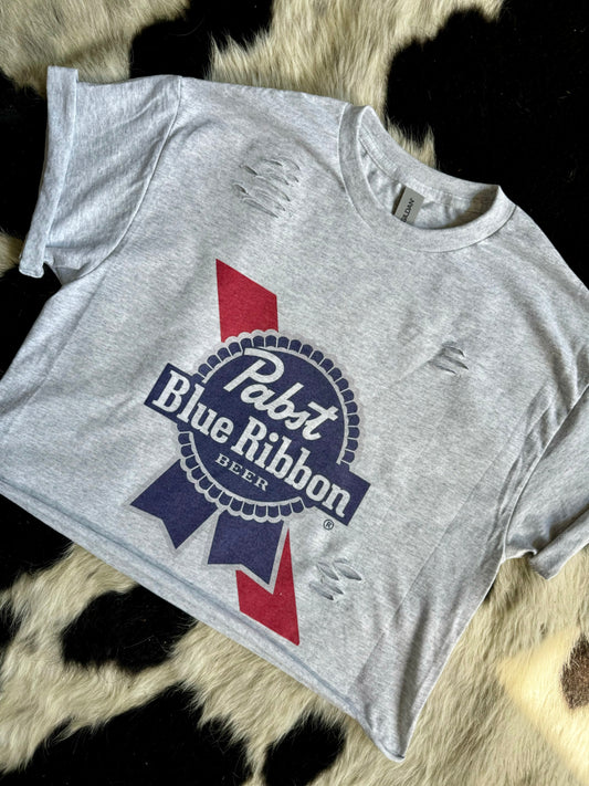 The Branded Roan - Pabst Blue Ribbon Beer Cropped Distressed Tee