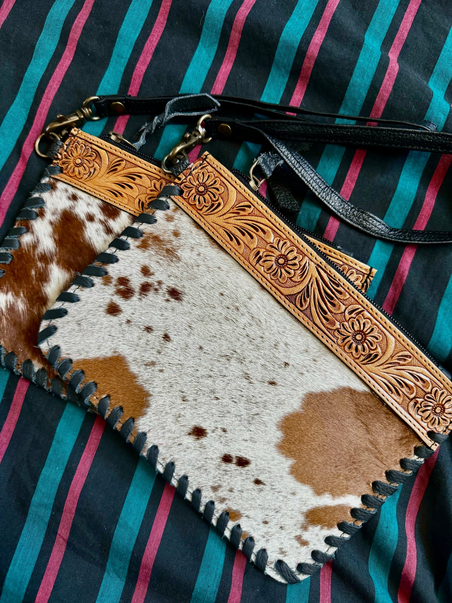 The Branded Roan - Tooled Cowhide Wristlet