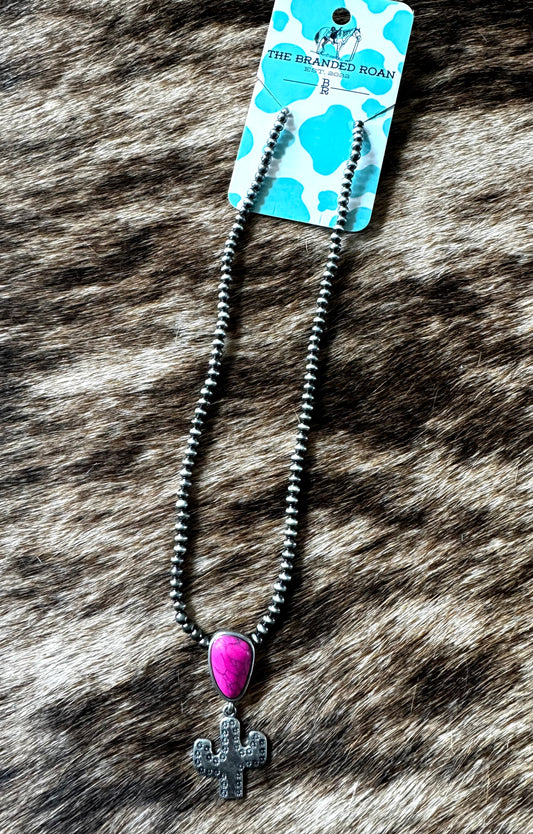 The Branded Roan - Pink Cactus Navajo Pearl Necklace