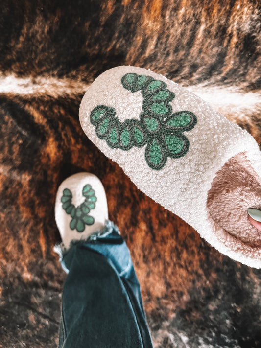 The Branded Roan - Turquoise Squash Blossom Slippers