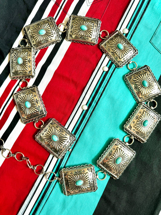 The Branded Roan - Square Concho W/ Turquoise Belt