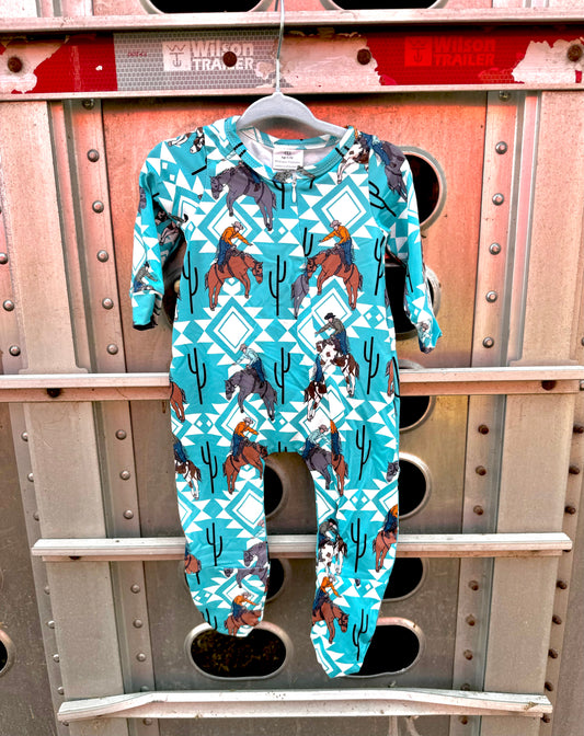 The Branded Roan - Turquoise Aztec Bronc Horse Onsie