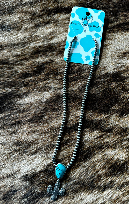 The Branded Roan - Turquoise Cactus Navajo Pearl Necklace