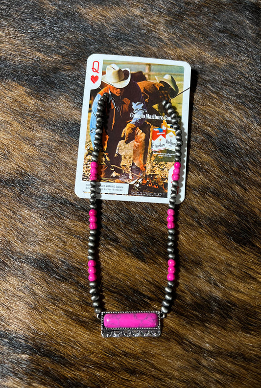 The Branded Roan - Pink and Navajo Pearl Bar Choker