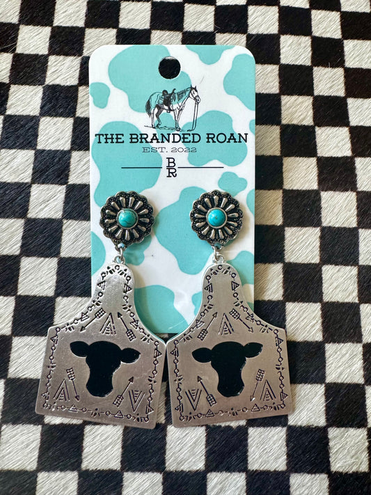 The Branded Roan - Big Cowtag Cowhead Earrings