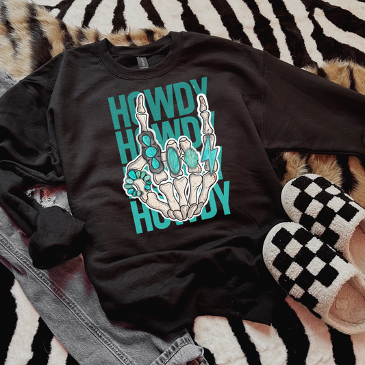 The Branded Roan - Turquoise Howdy Crewneck