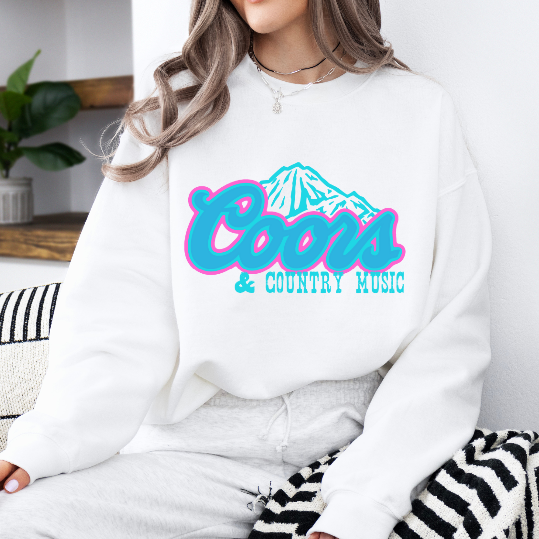 The Branded Roan - Teal & Pink Coors White Crewneck